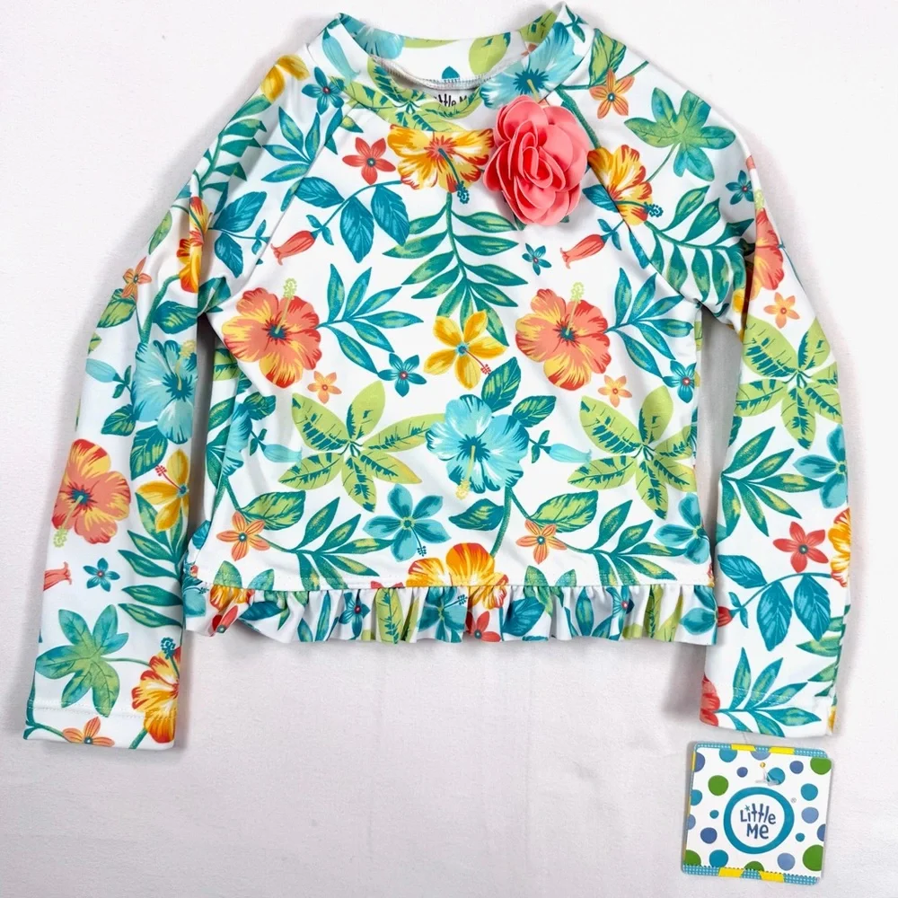 NWT LITTLE ME Toddler Girls' UPF 50+ Tropical Floral Rash‎ Guard w/ Applique 24M